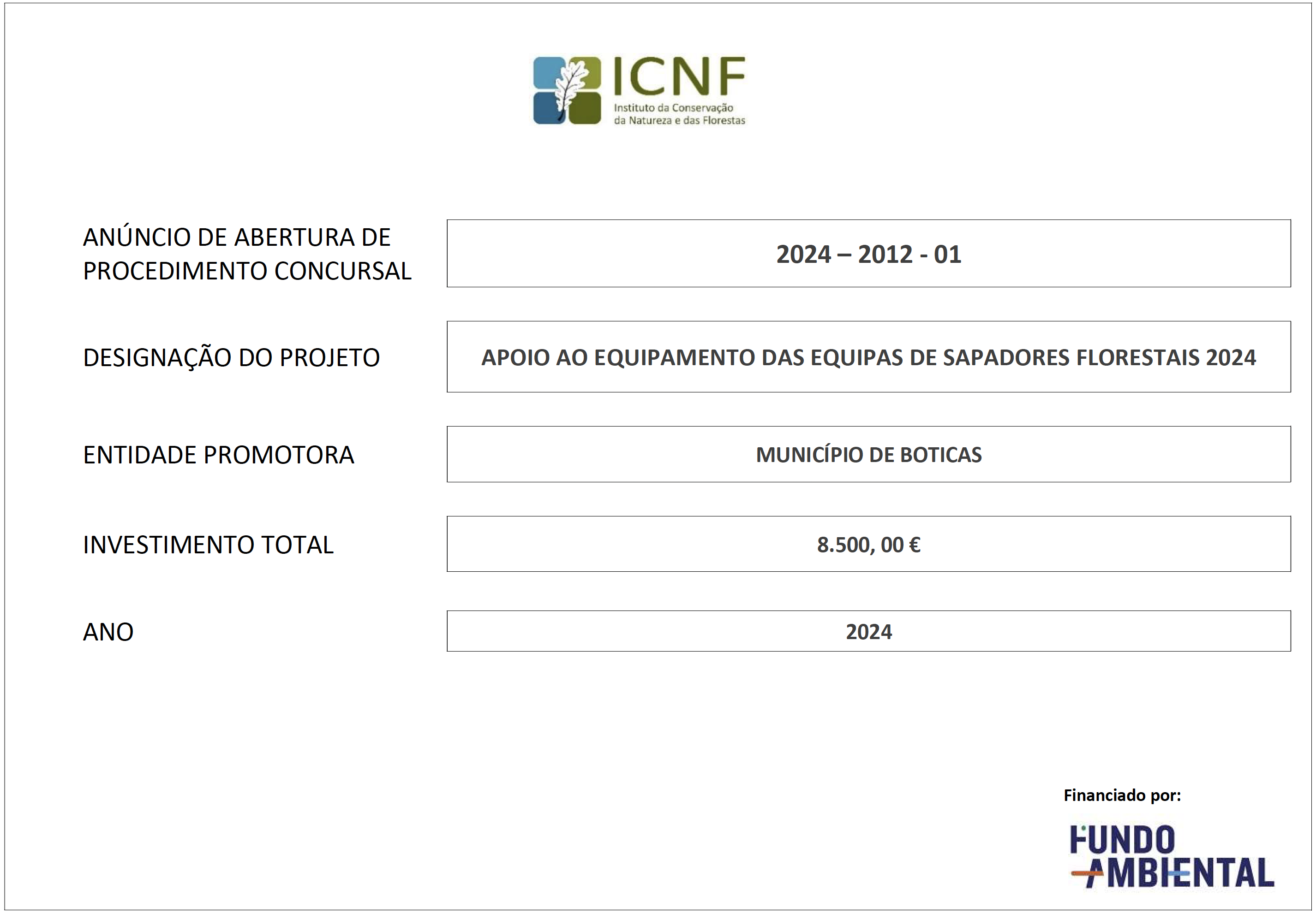 APOIO AO EQUIPAMENTO DAS EQUIPAS DE SAPADORES FLORESTAIS 2024